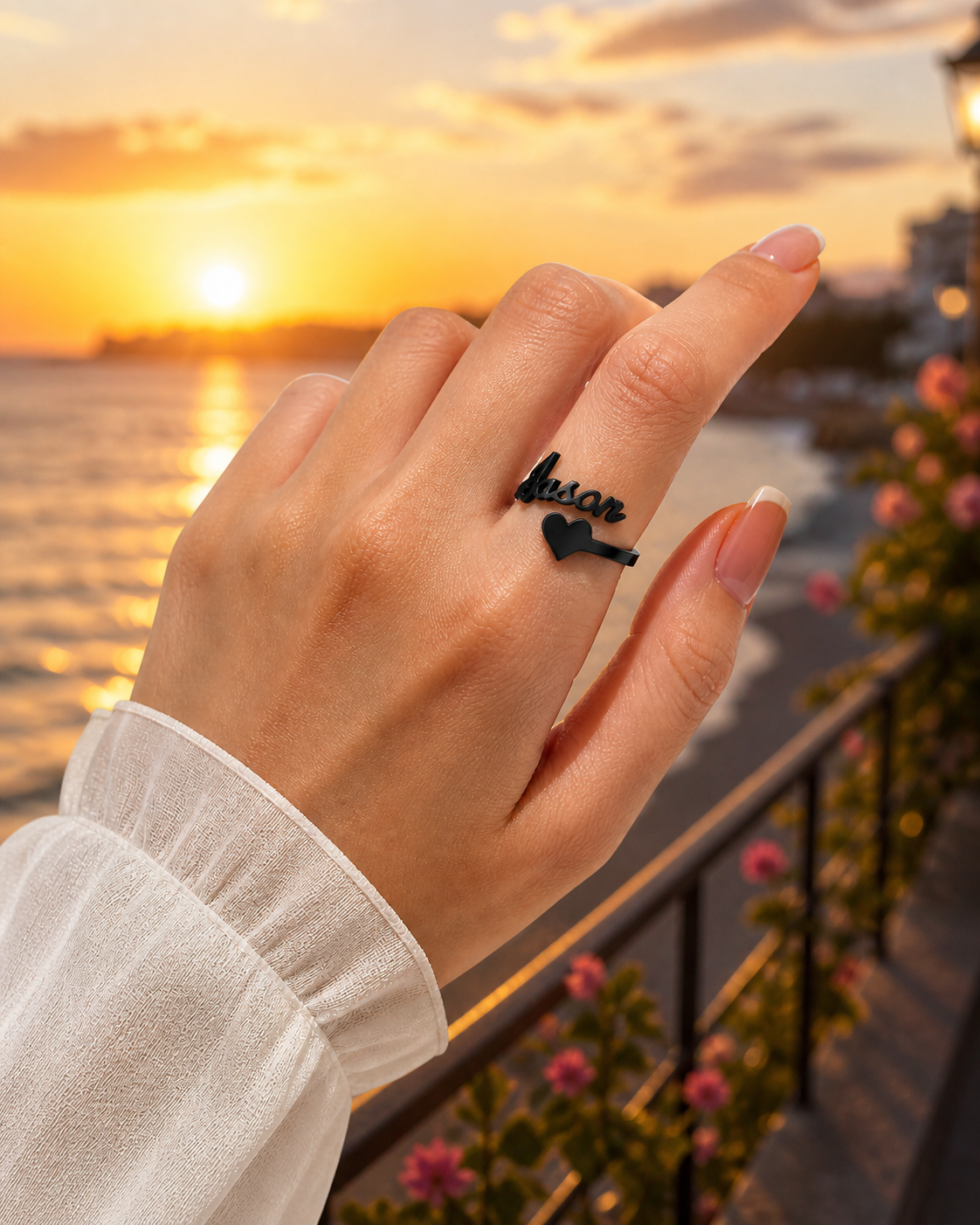 Black Plated Heart Name Ring Pakistan