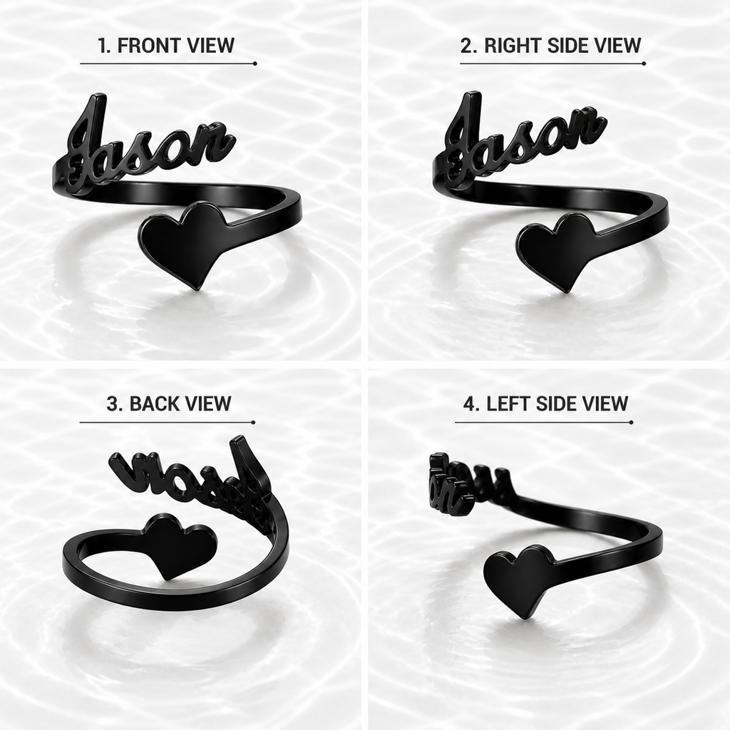 Black Plated Heart Name Ring Pakistan