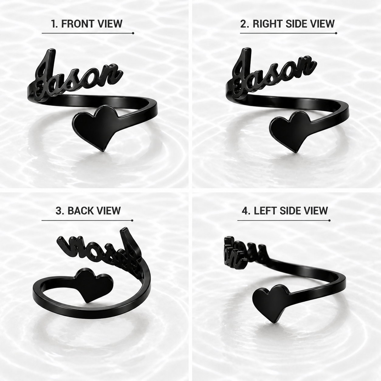 Black Plated Heart Name Ring Pakistan