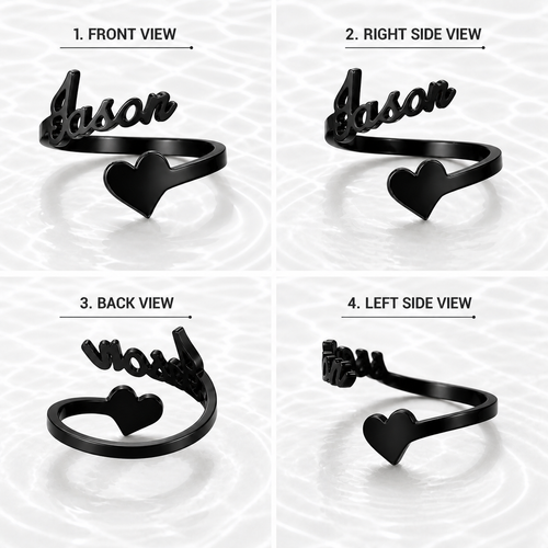 Black Plated Heart Name Ring Pakistan