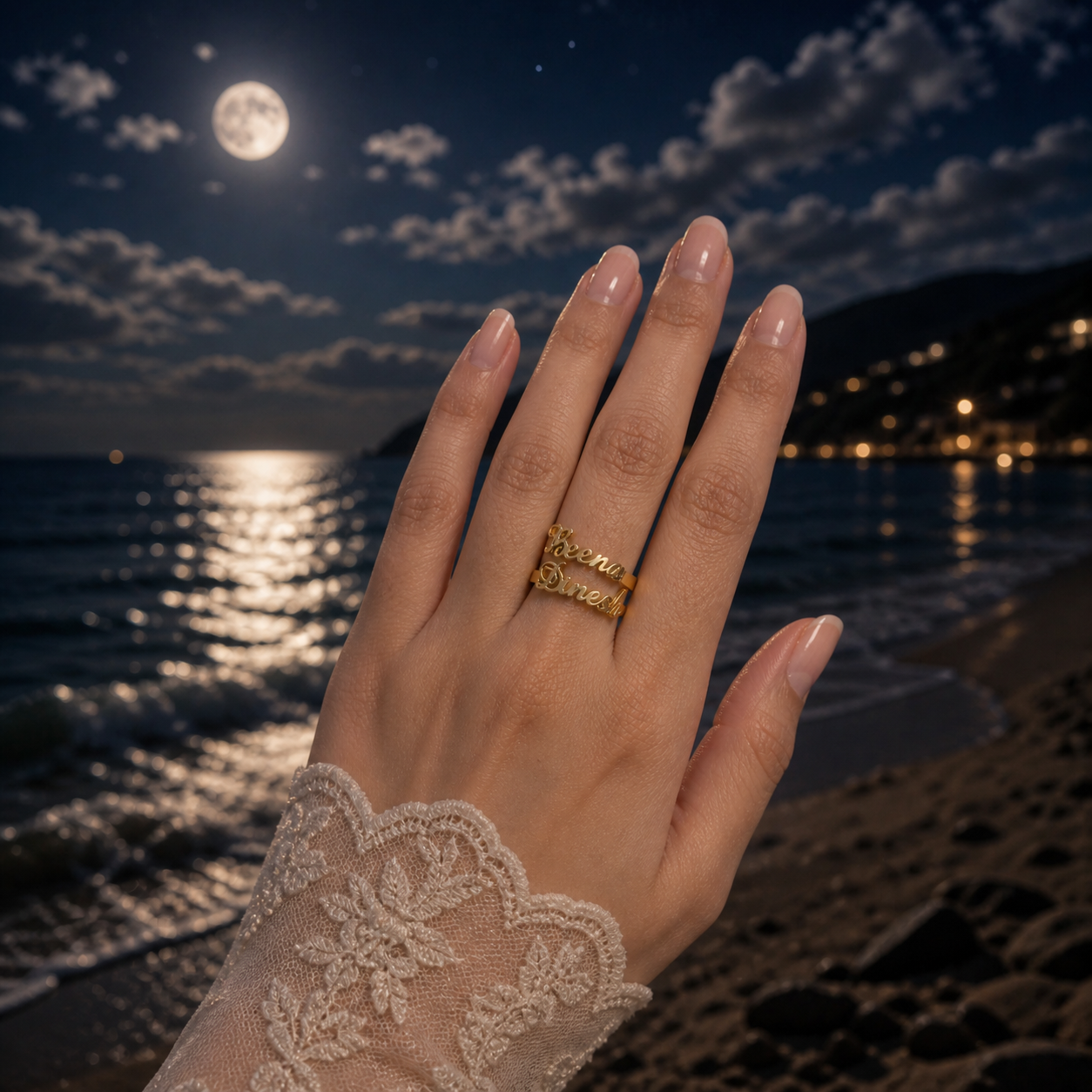 Couple Name Double Band Ring