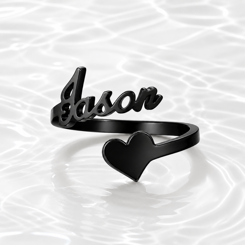 Black Plated Heart Name Ring Pakistan