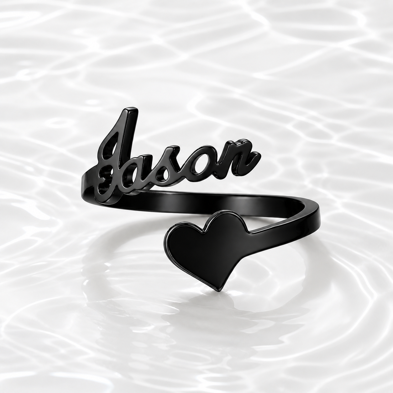 Black Plated Heart Name Ring Pakistan